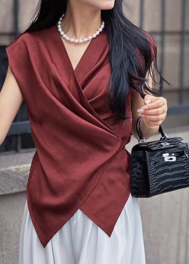 Chic Black V Neck Tie Waist Top Summer