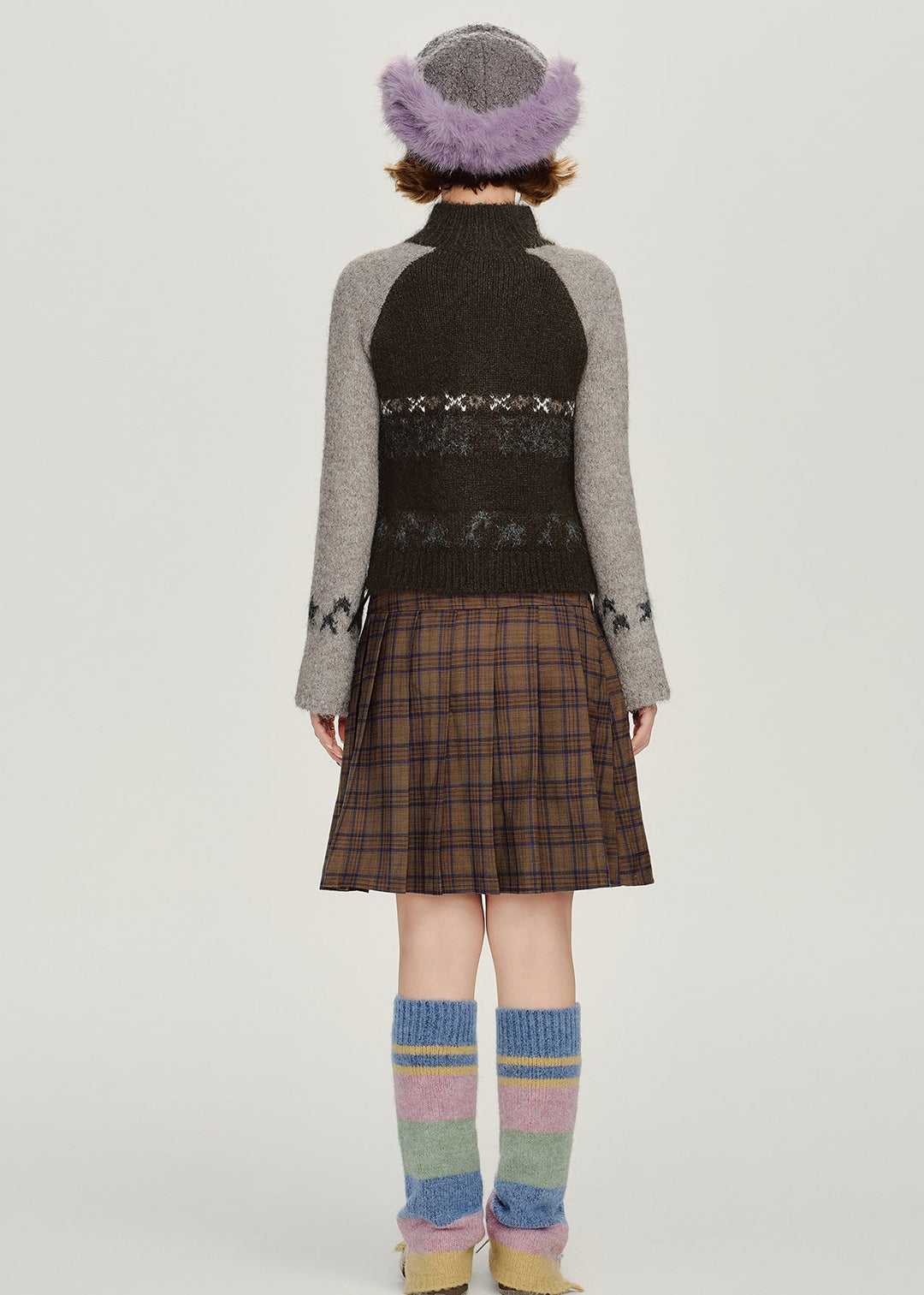 Chic Black Zip Up Patchwork Knit Cardigan Winter