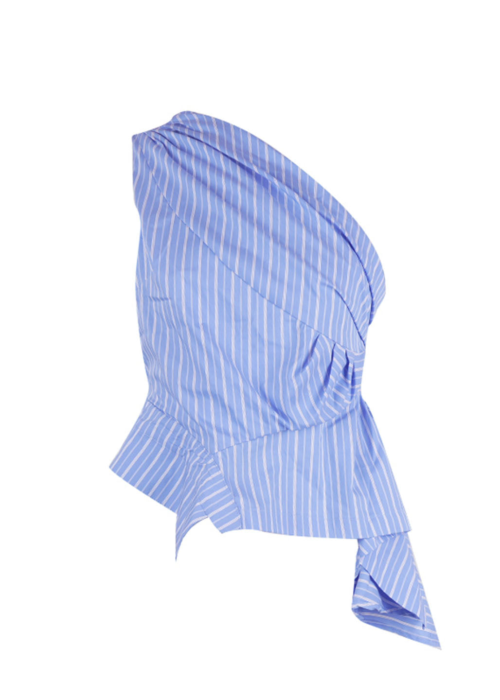 Chic Blue Asymmetrical One Shoulder Wrinkled Striped Tops Sleeveless