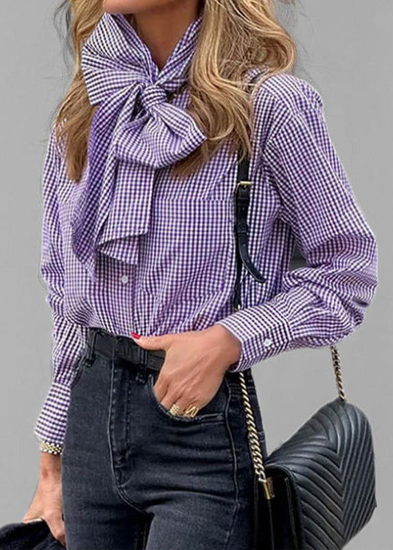Chic Blue Bow Lace Up Striped Cotton Blouses Summer