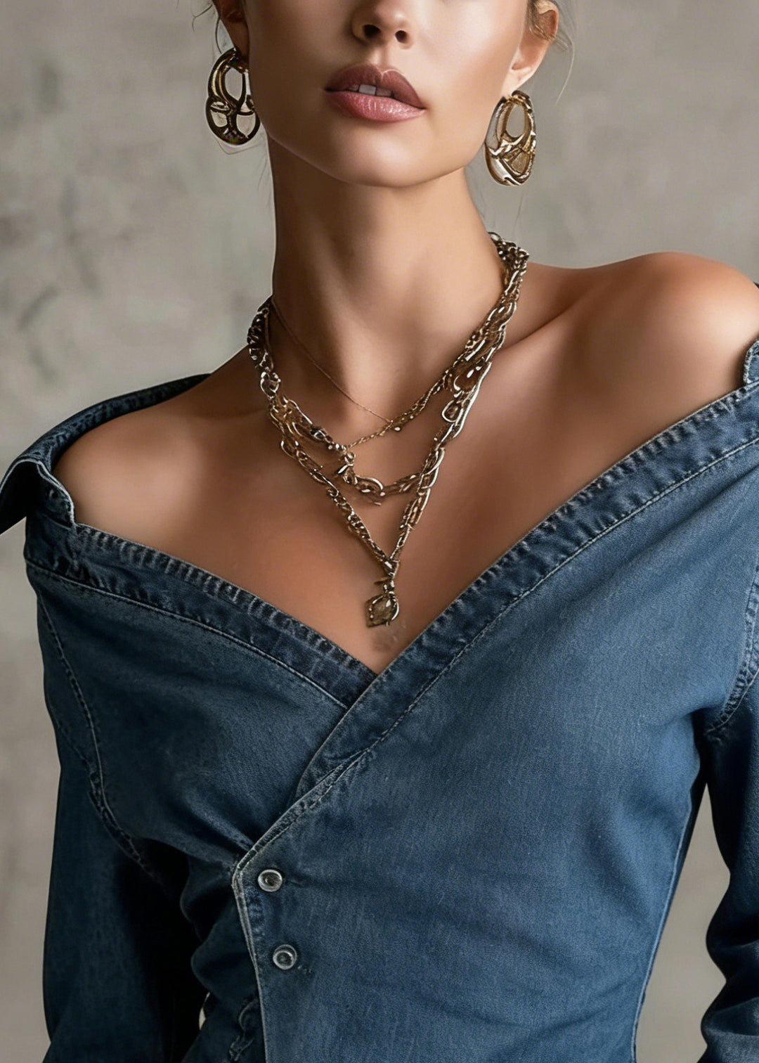 Chic Blue Cold Shoulder Asymmetrical Design Denim Shirts Spring