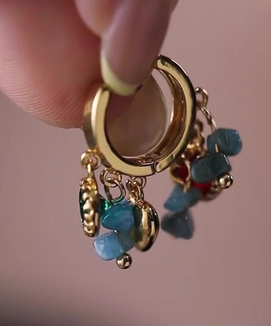 Chic Blue Copper Overgild Asymmetrical Natural Stone Hoop Earrings