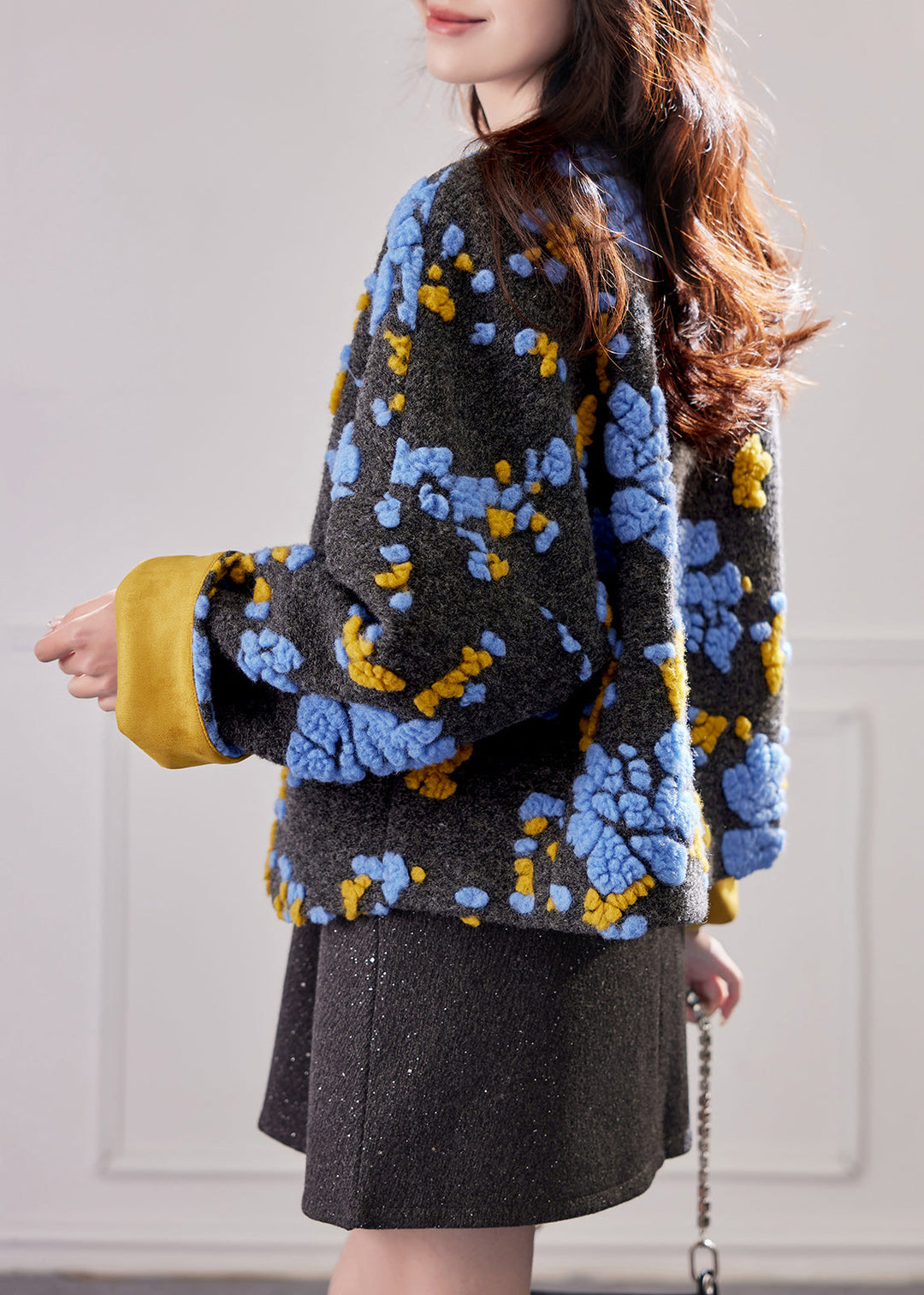 Chic Blue Embroidered Button Duck Down Woolen Coat Winte