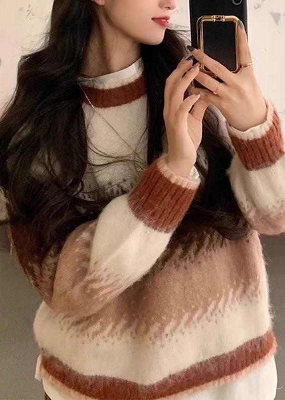 Chic Blue Gradient O Neck Thick Cozy Knit Sweaters Winter