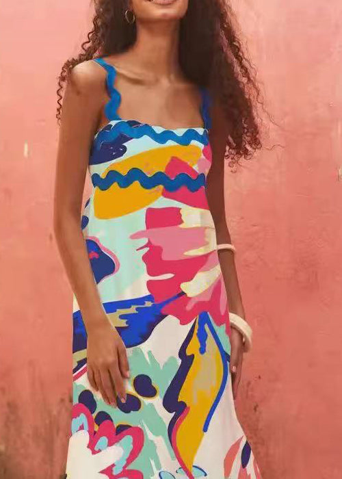 Chic Blue Graffiti Exra Large Hem Cotton Dress Summer