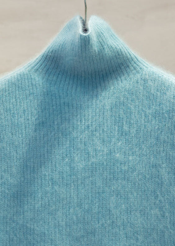 Chic Blue High Neck Warm Knit Vests Sleeveless