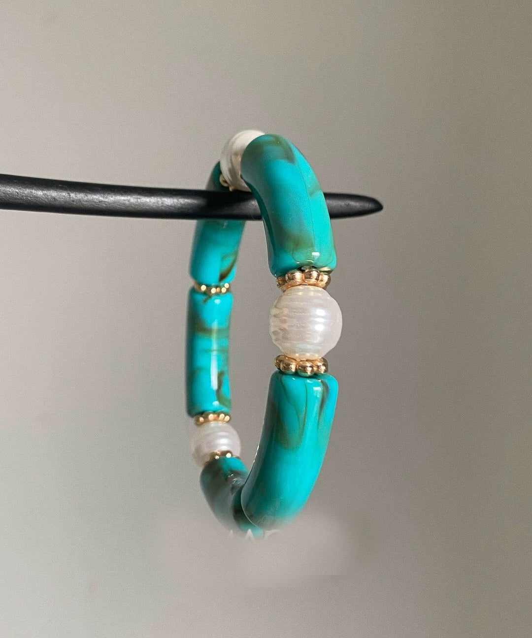 Chic Blue Jade Pearl Bangle Three-Piece Set