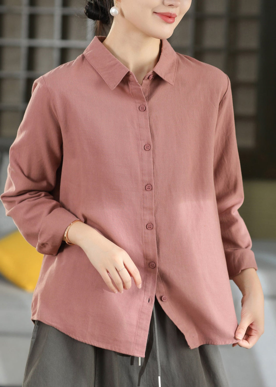Chic Blue Peter Pan Collar Patchwork Cotton Shirt Top Fall