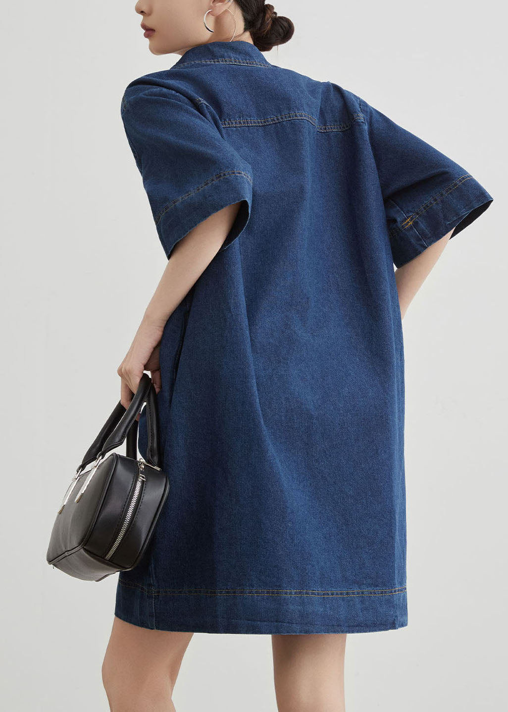 Chic Blue Peter Pan Collar Pockets Denim T Shirt Dresses Summer