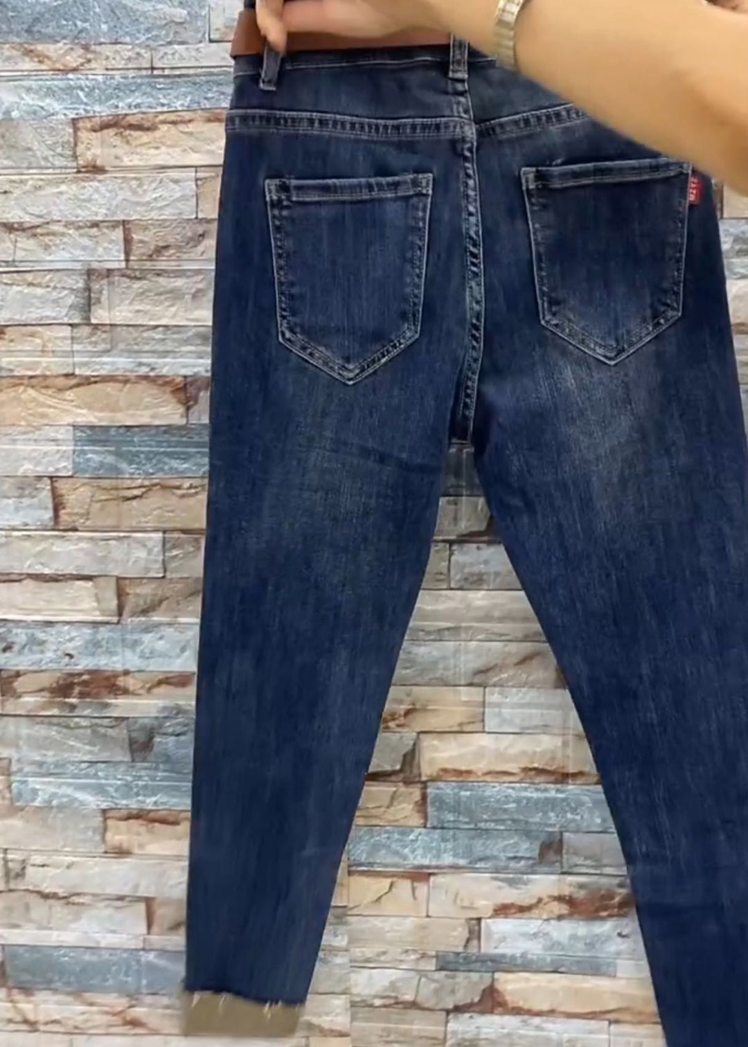 Chic Blue Pockets Zircon Patchwork Denim Crop Pants Fall