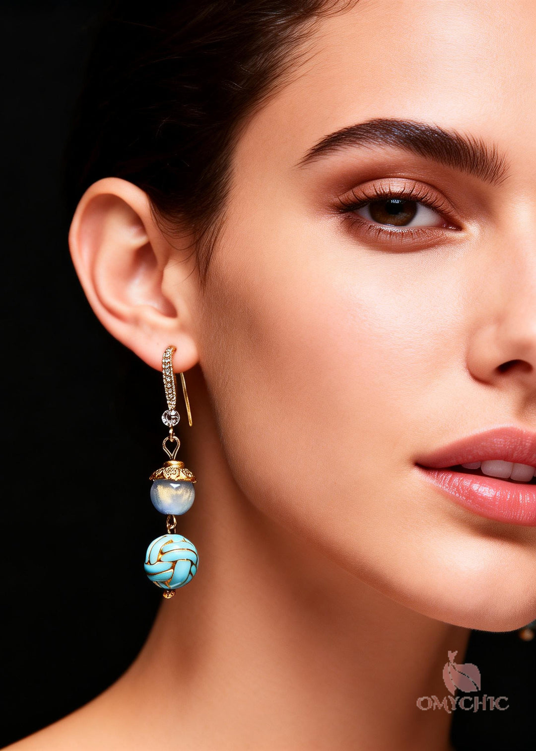 Chic Blue Sphericity Metal National Style Drop Earrings
