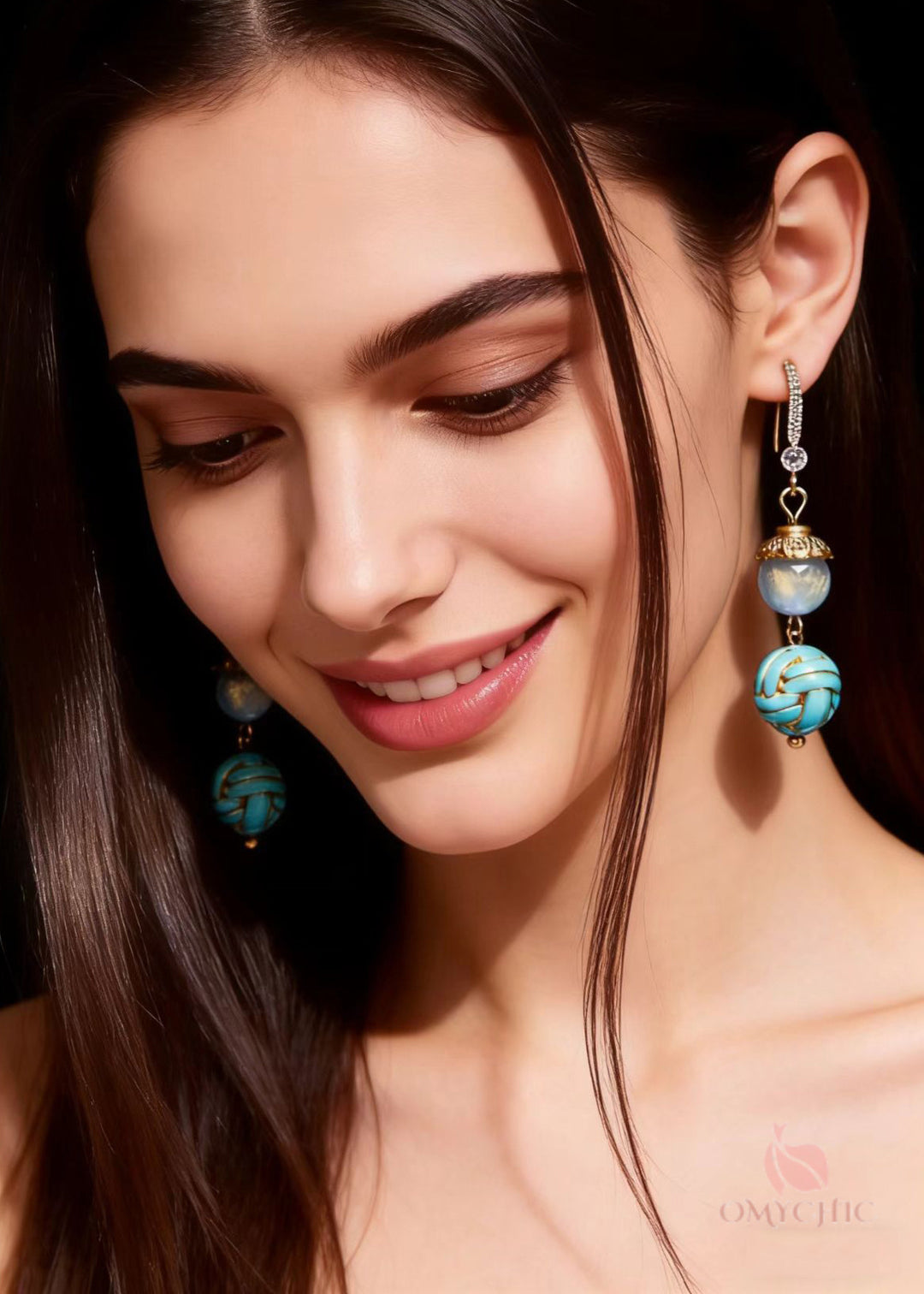 Chic Blue Sphericity Metal National Style Drop Earrings