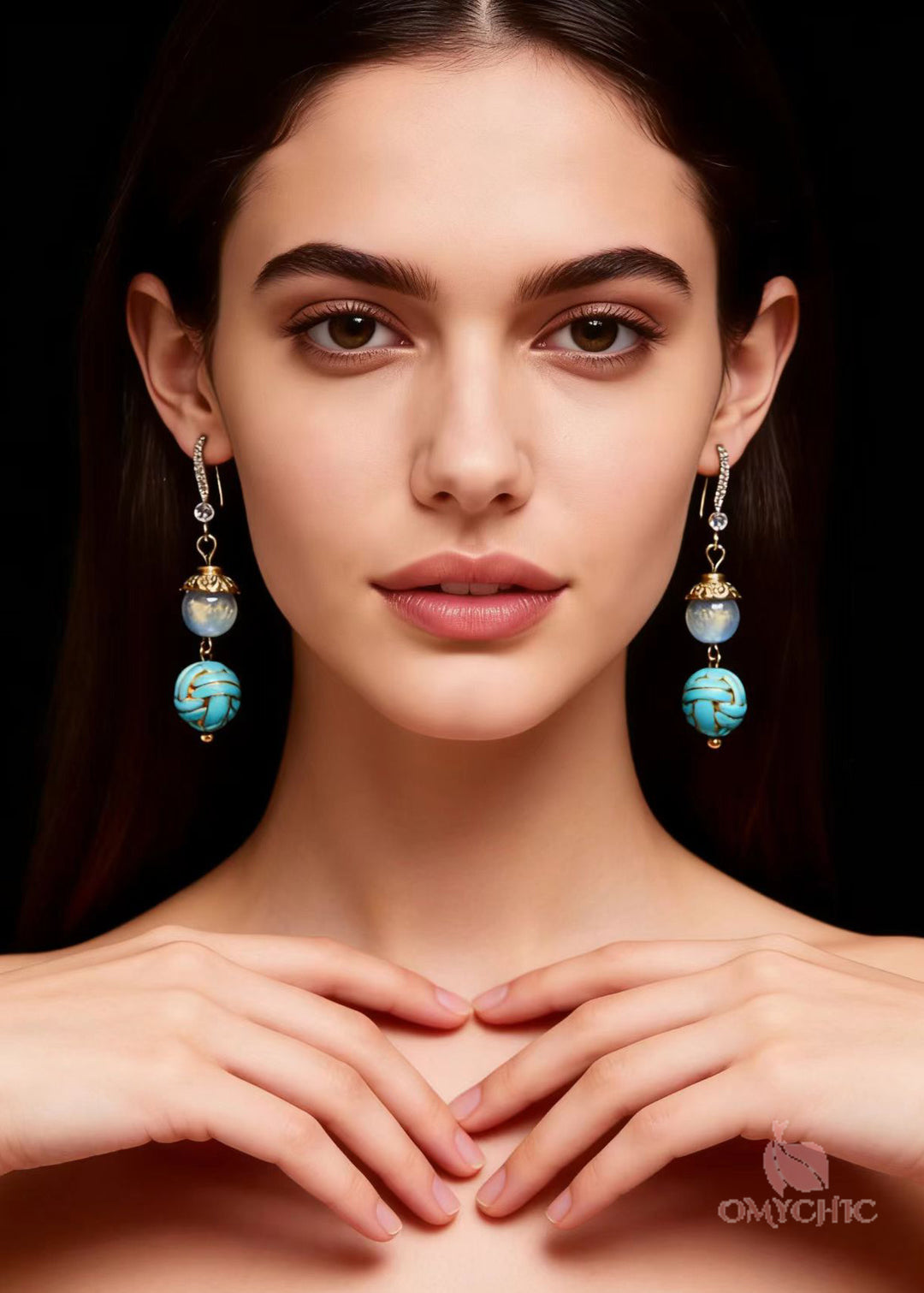 Chic Blue Sphericity Metal National Style Drop Earrings