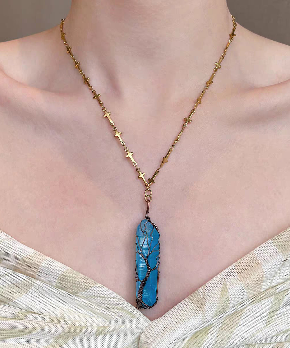 Chic Blue Stainless Steel Crystal Butterfly Beading Pendant Necklace Three-Piece Set