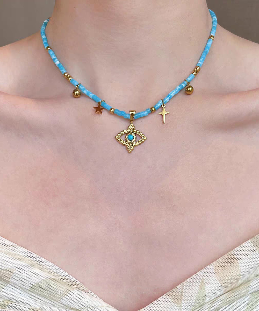 Chic Blue Stainless Steel Crystal Butterfly Beading Pendant Necklace Three-Piece Set