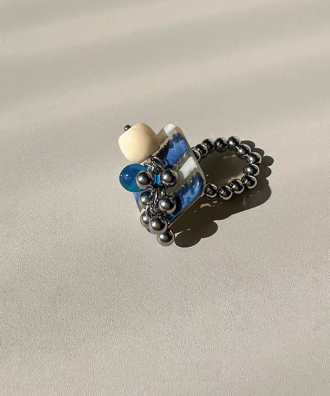Chic Blue Titanium Stee Acrylic Tassel Stretch Rings