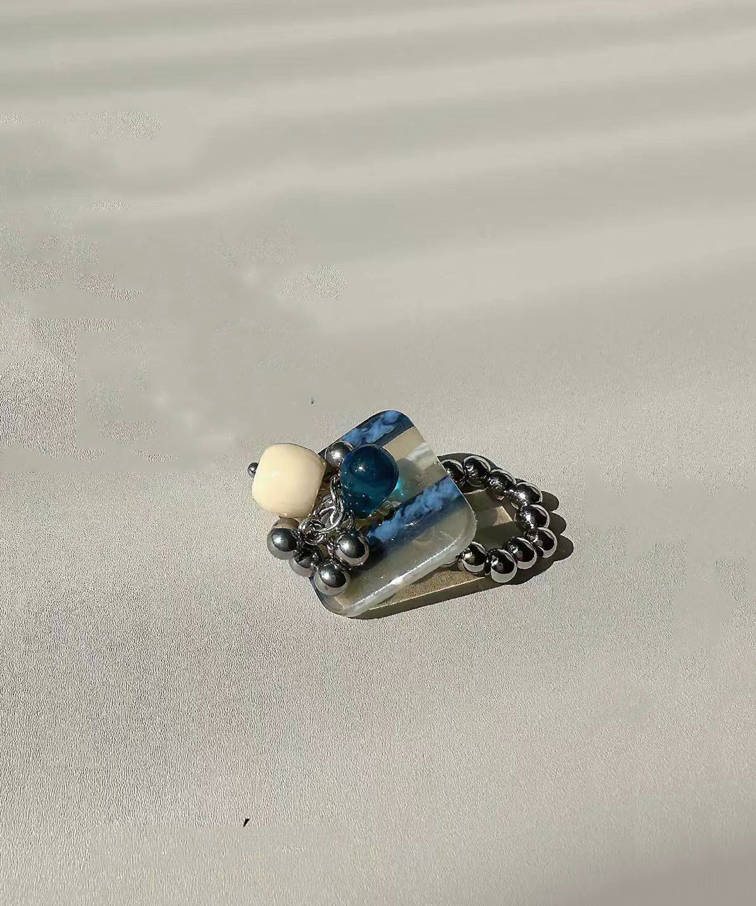 Chic Blue Titanium Stee Acrylic Tassel Stretch Rings