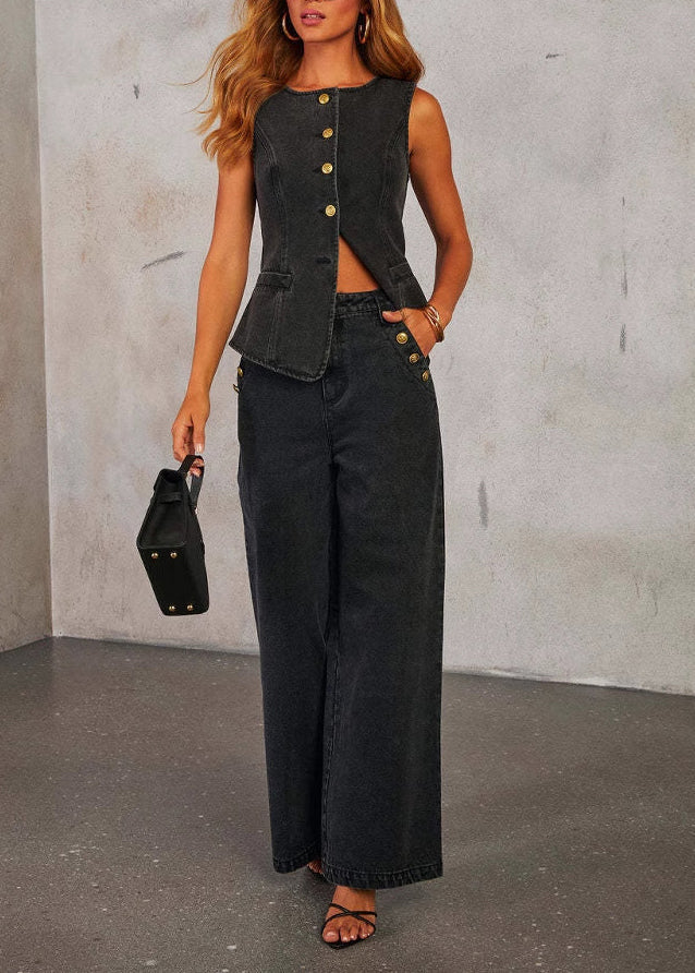 Chic Blue Vest And Pants Denim Two-Piece Set Summer