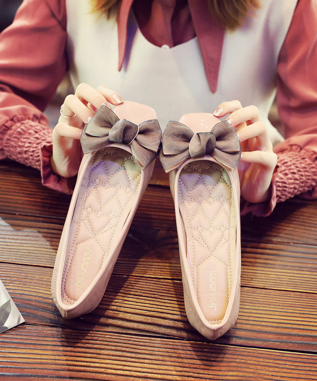 Chic Bow Flat Shoes For Women Black Faux Leather