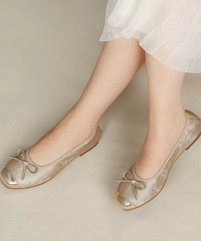 Chic Bow Flat Shoes For Women Green Sheepskin