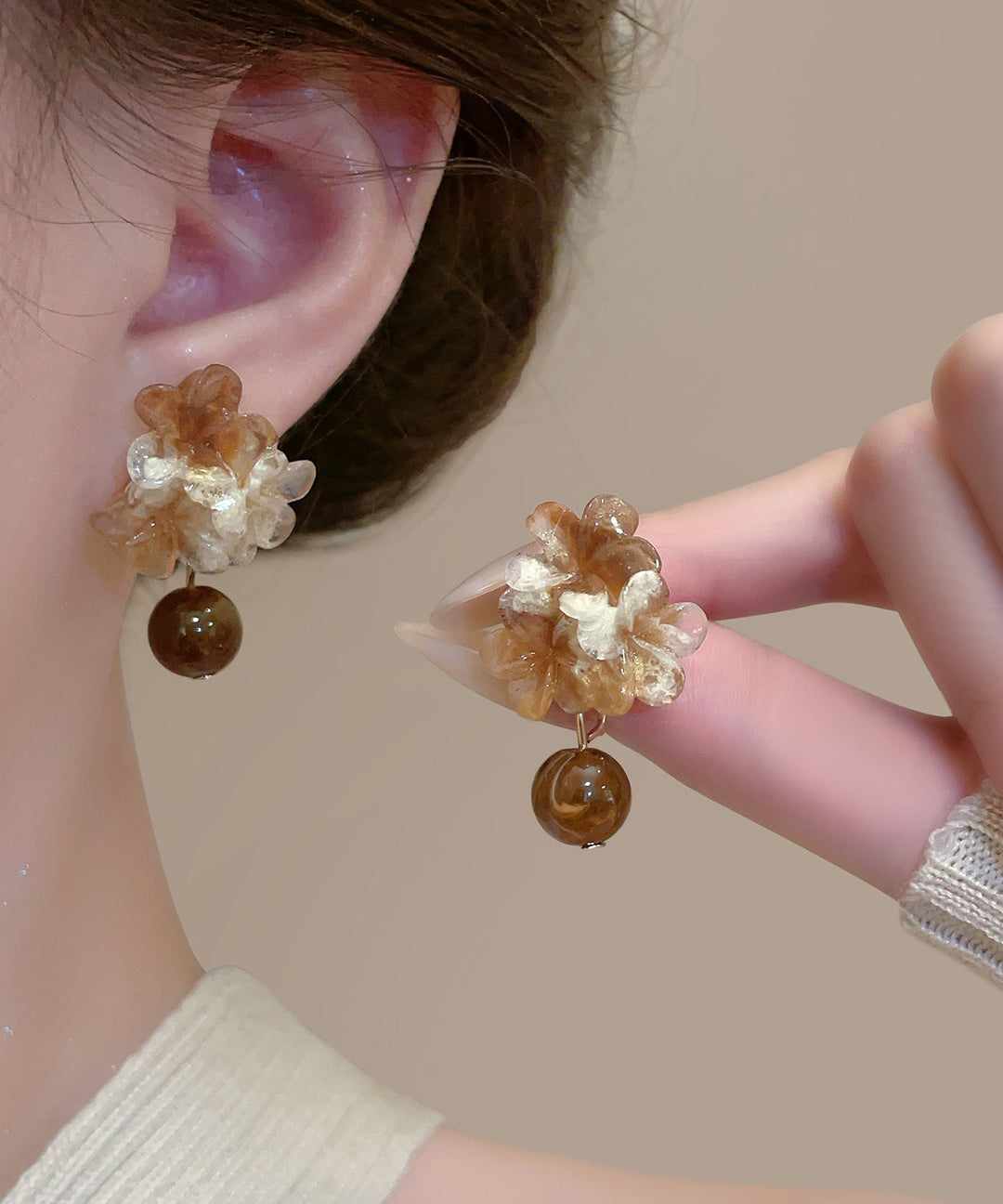 Chic Brown Acrylic Floral Tie Dye Drop Earrings