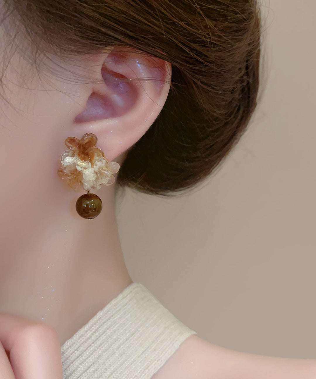 Chic Brown Acrylic Floral Tie Dye Drop Earrings