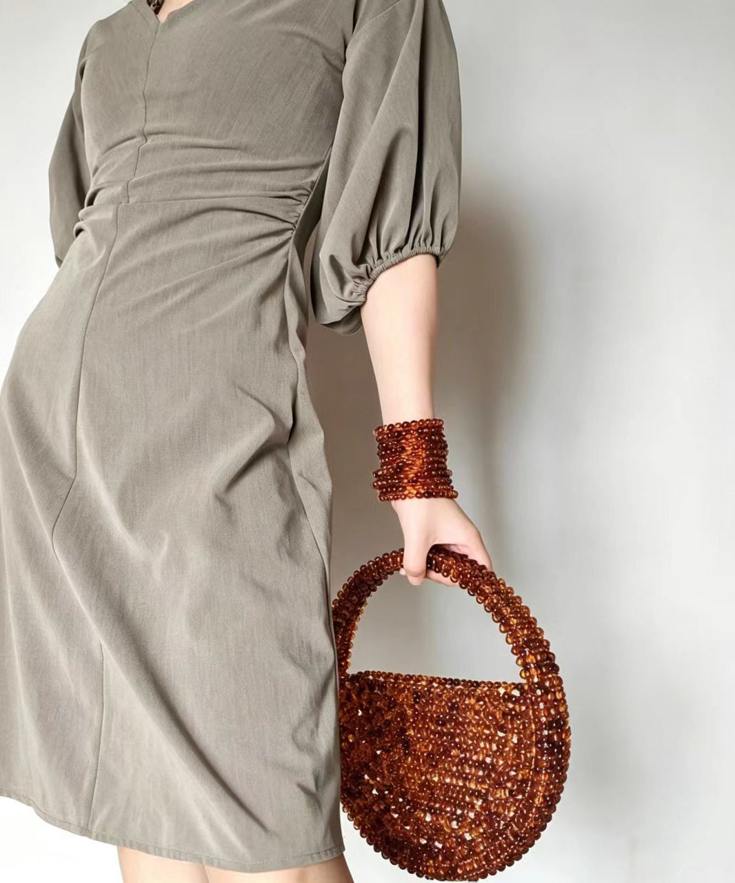 Chic Brown Beading Weave Circular Cut Out Tote