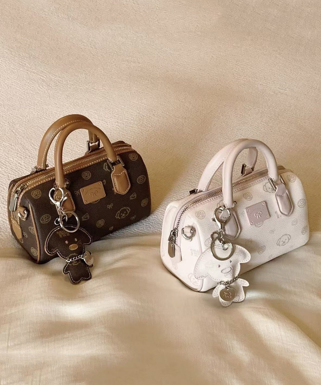 Chic Brown Cartoon Print Faux Leather Tote Handbag