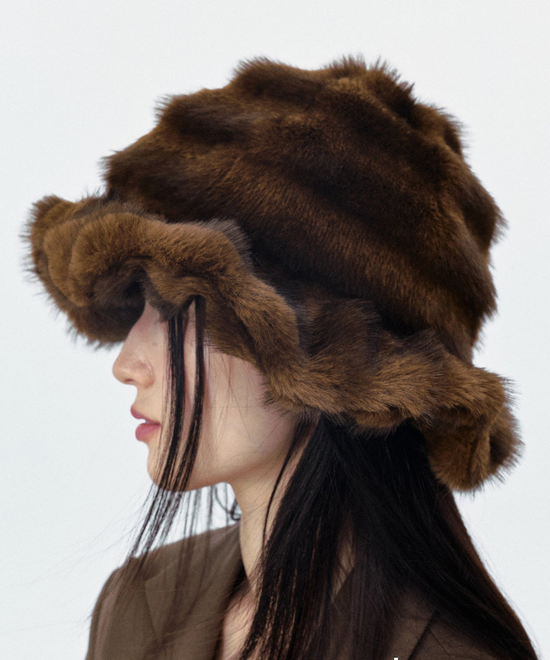 Chic Brown Cozy Warm Faux Fur Bucket Hat