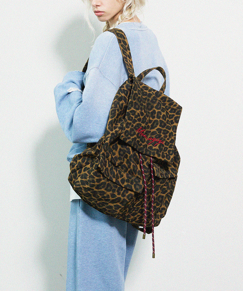 Chic Brown Leopard Embroidered Canvas Backpack Bag