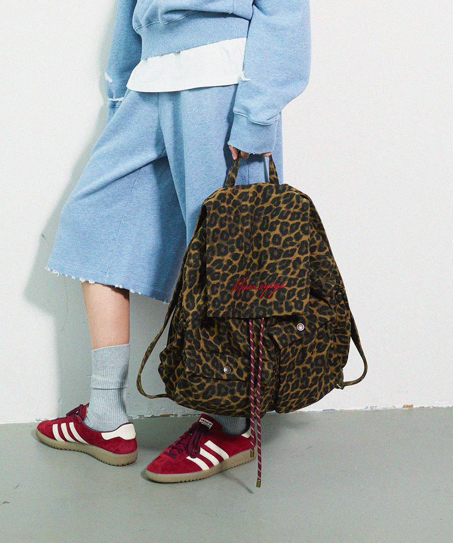 Chic Brown Leopard Embroidered Canvas Backpack Bag