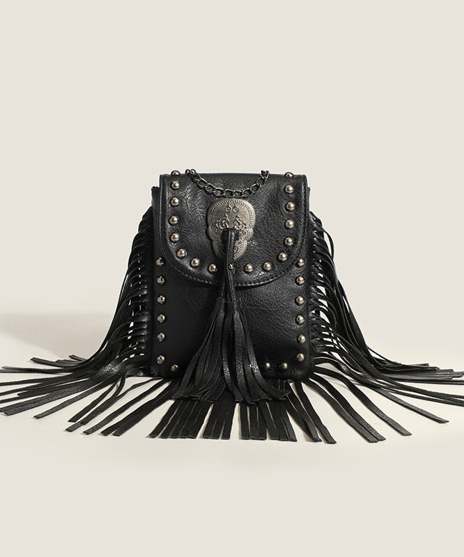 Chic Brown Tassel Rivet Faux Leather Chain Linked CrossBody Bag
