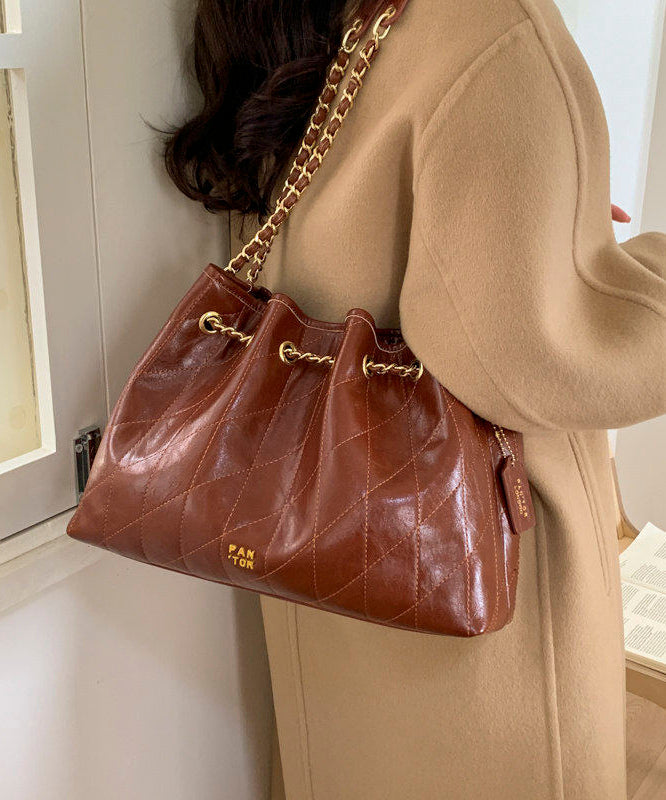 Chic Chocolate Plaid Large Capacity Faux Leather Flap Bag