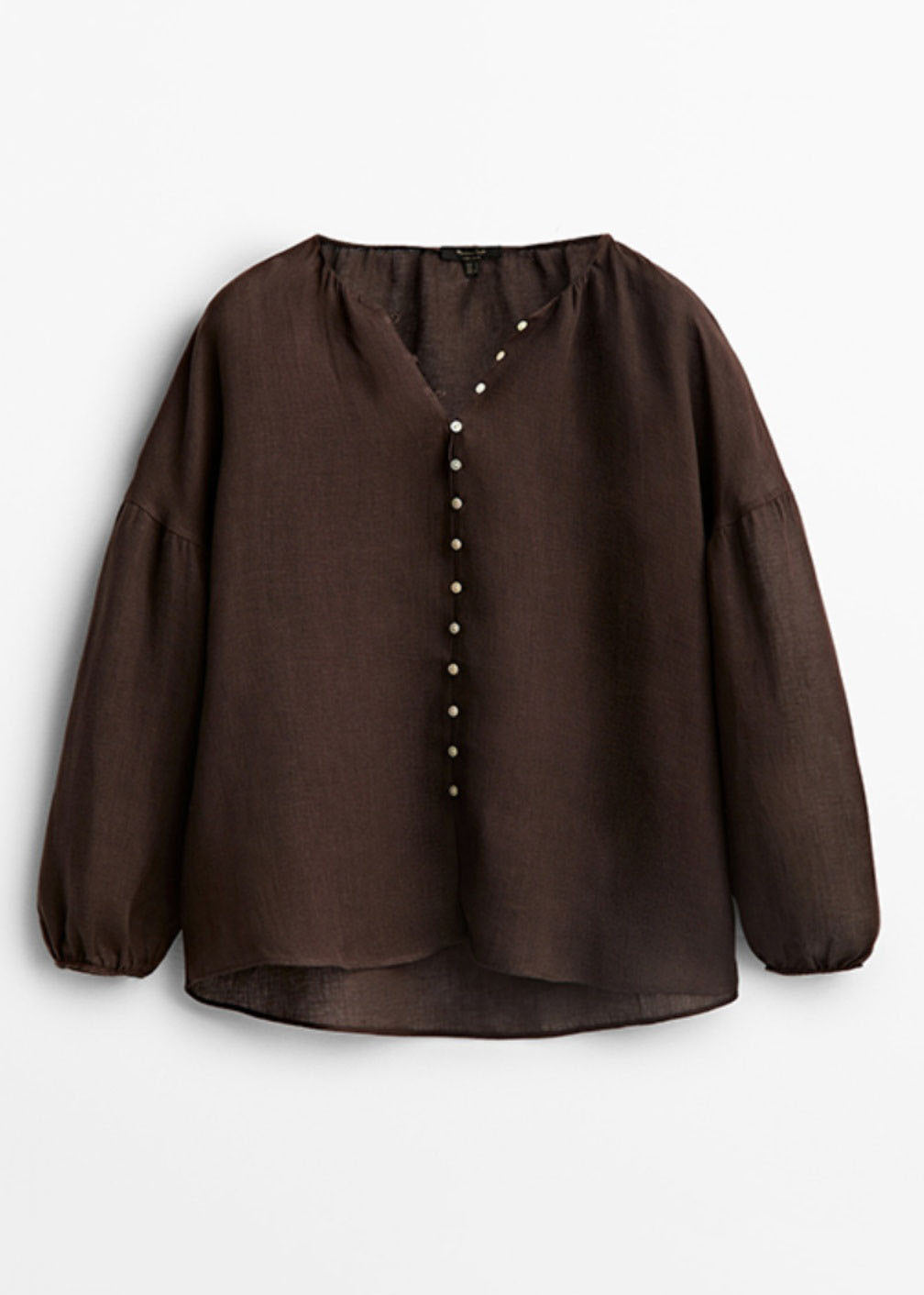 Chic Chocolate V Neck Patchwork Low High Design Shirts Lantern Sleeve