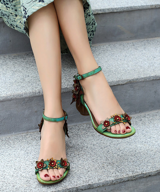 Chic Coffee Cowhide Leather Flower Peep Toe Buckle Strap High Heel Sandals
