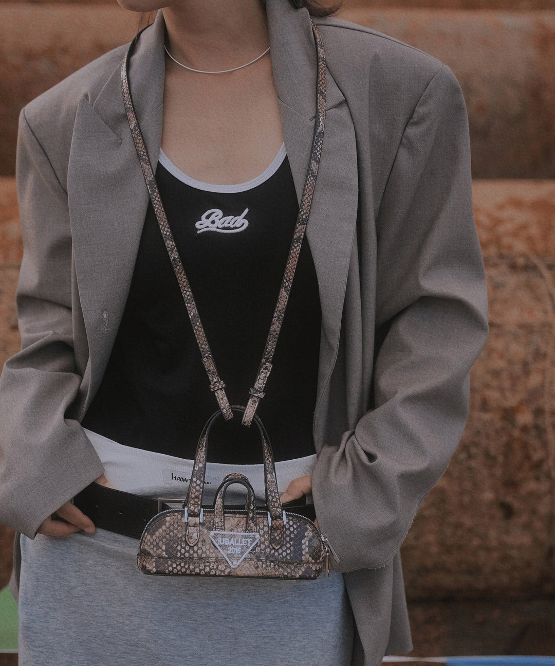 Chic Coffee Patchwork Calf Leather Vanity Bag