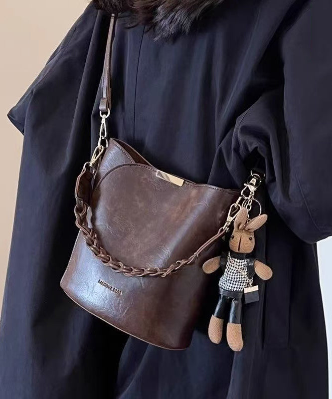 Chic Coffee Solid Durable Versatile Faux Leather Bucket Bag