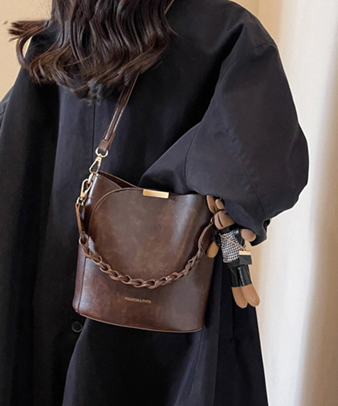 Chic Coffee Solid Durable Versatile Faux Leather Bucket Bag