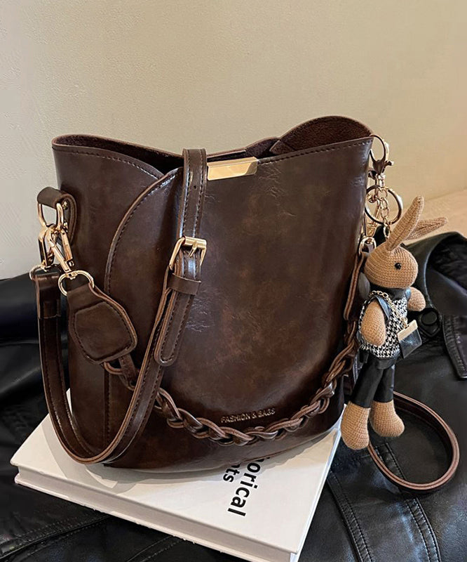 Chic Coffee Solid Durable Versatile Faux Leather Bucket Bag