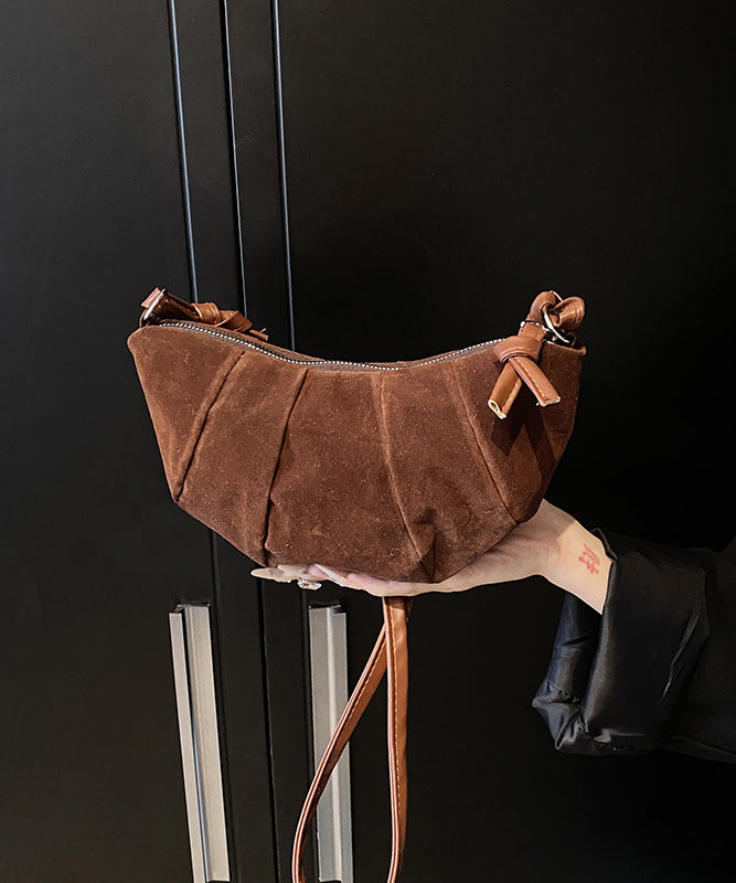 Chic Coffee Wrinkled Patchwork Suede Hobo Bag