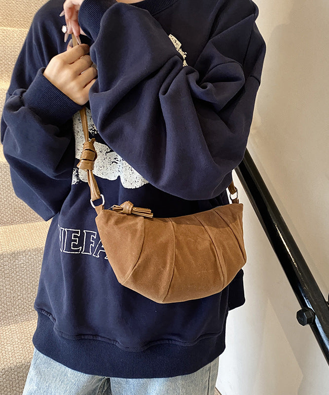 Chic Coffee Wrinkled Patchwork Suede Hobo Bag