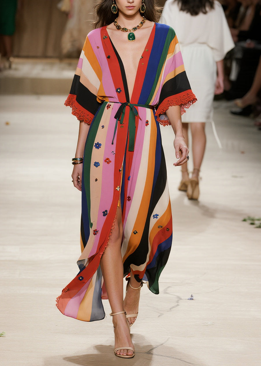 Chic Colorblock Oversized Patchwork Flower Chiffon Cardigan Summer