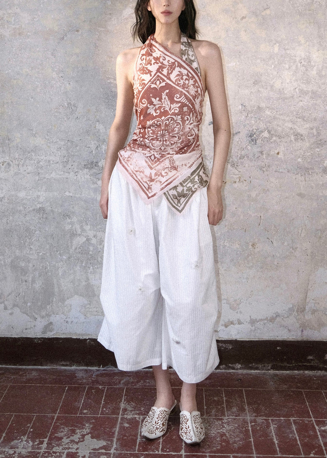 Chic Colorblock Print Cotton Halter Tops Summer