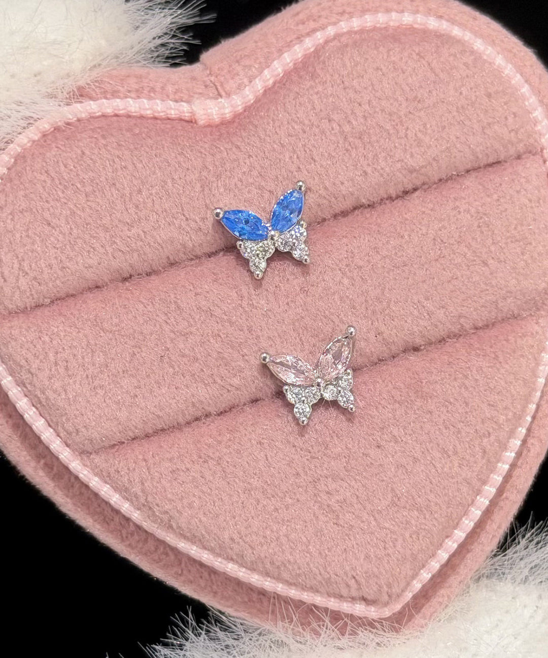 Chic Colorblock Stainless Steel Zircon Butterfly Stud Earrings