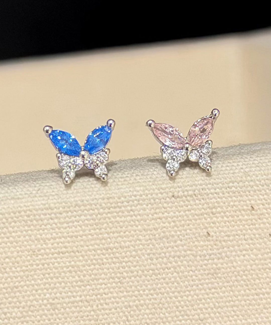 Chic Colorblock Stainless Steel Zircon Butterfly Stud Earrings