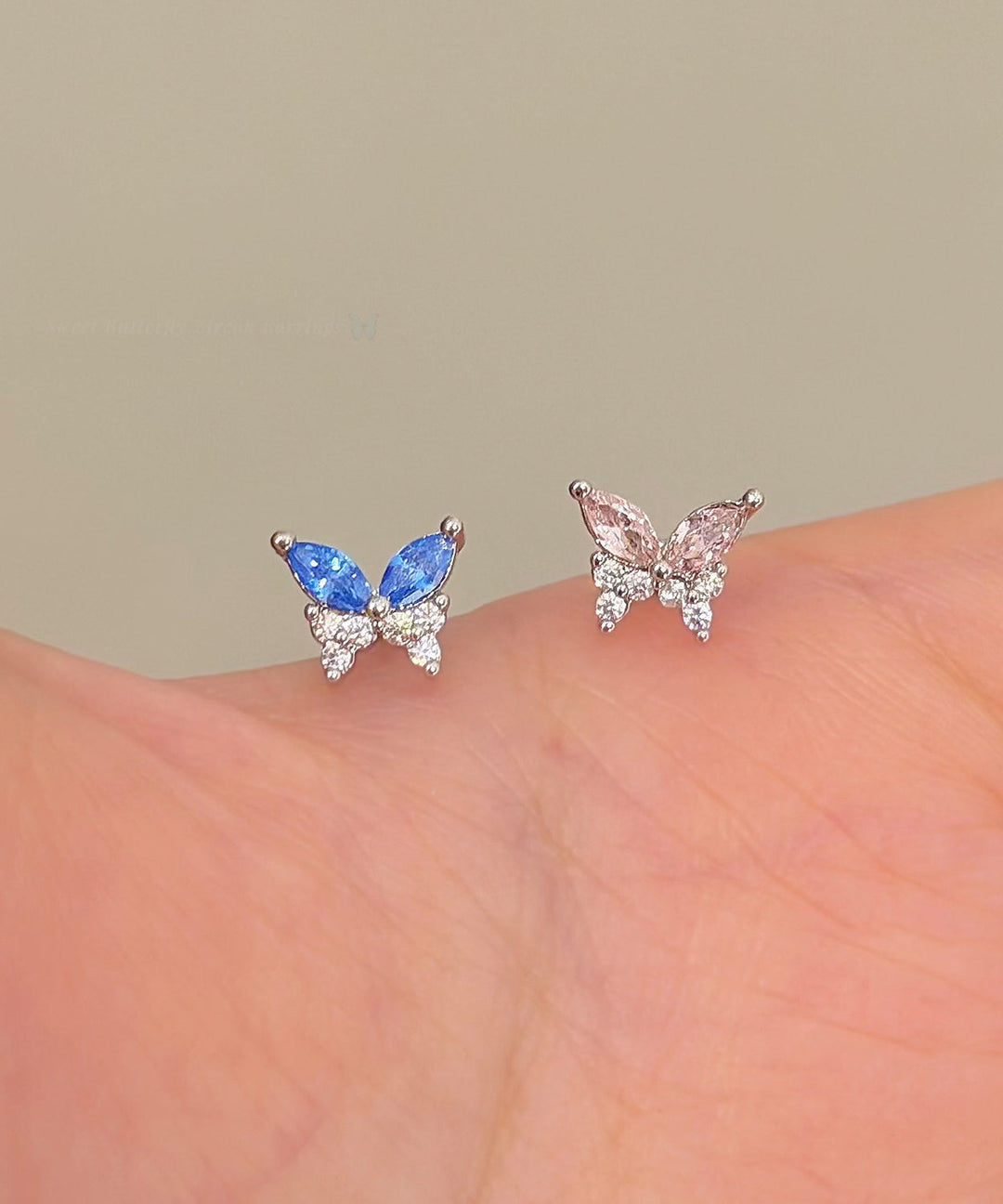 Chic Colorblock Stainless Steel Zircon Butterfly Stud Earrings