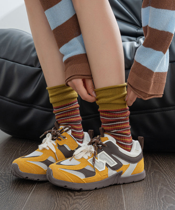 Chic Colorblock Striped Cotton Mid Calf Socks