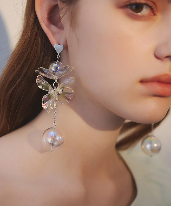 Chic Colorful Transparent Crystal Flower Long Stud Earrings
