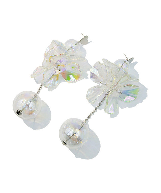 Chic Colorful Transparent Crystal Flower Long Stud Earrings