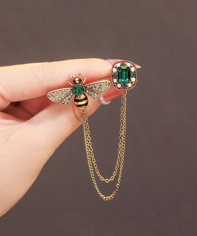 Chic Copper Overgild Zircon Bee Tassel Brooches